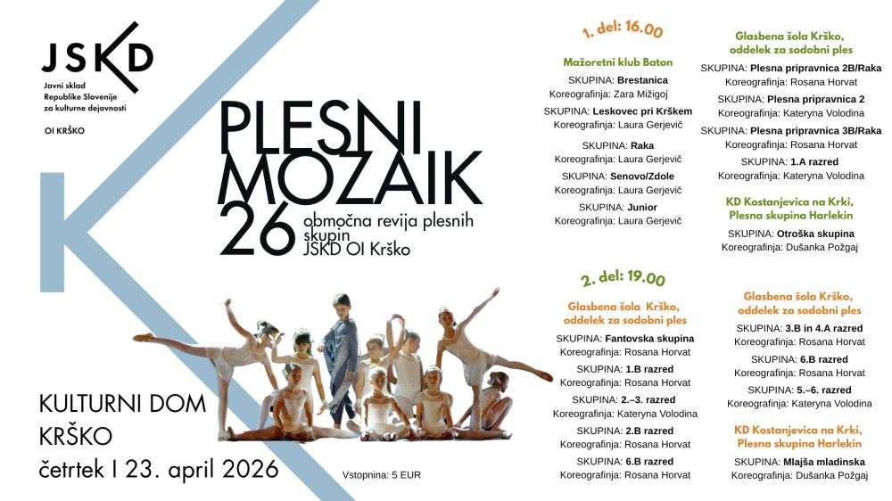 PLESNI MOZAIK 2026, OBMOČNA REVIJA PLESNIH SKUPIN JSKD OI KRŠKO