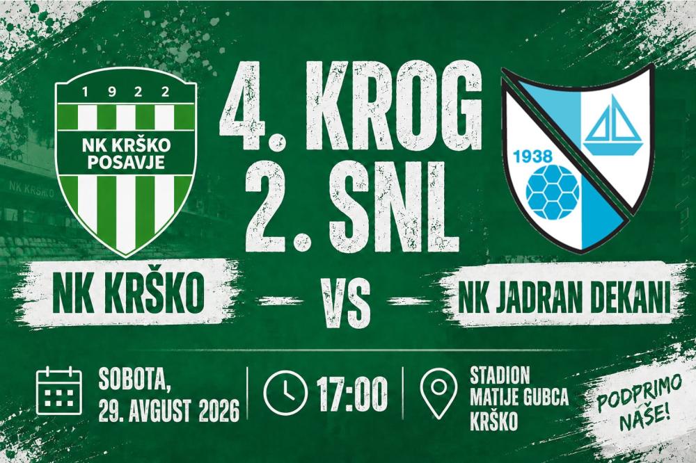 TEKMA 2. SNL NK KRŠKO - NK JADRAN DEKANI - SOBOTA 29.08. OB 17:00 URI