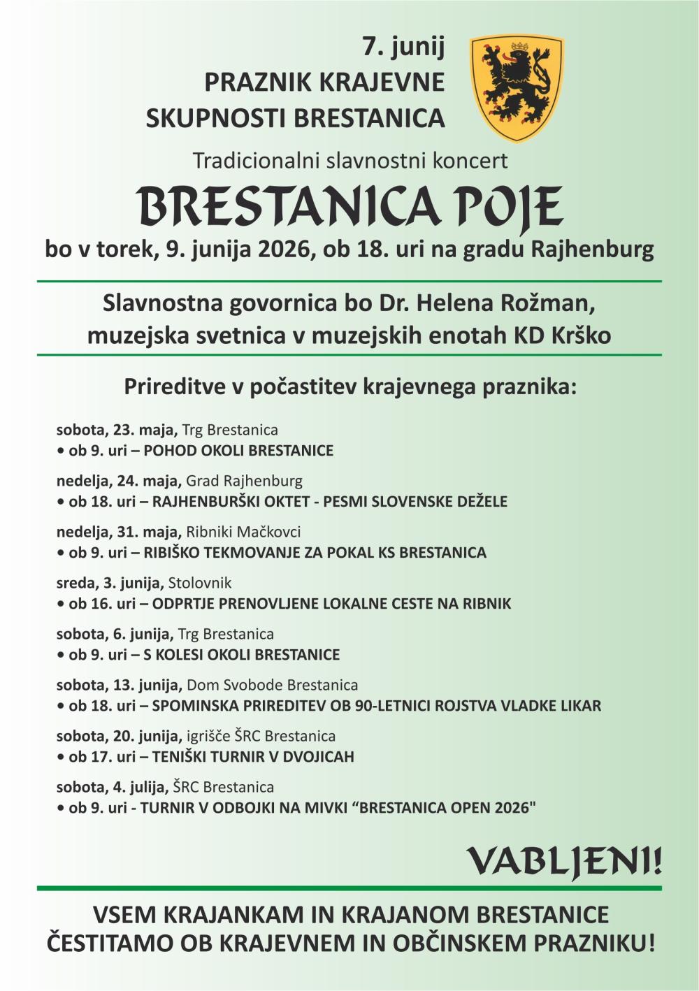 PRAZNIK KS BRESTANICA - BRESTANICA POJE