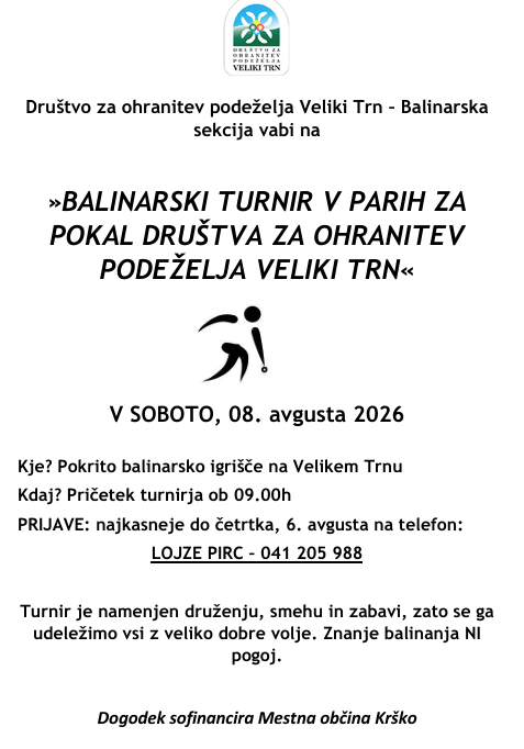 BALINARSKI TURNIR V PARIH ZA POKAL DRUŠTVA ZA OHRANITEV PODEŽELJA VELIKI TRN
