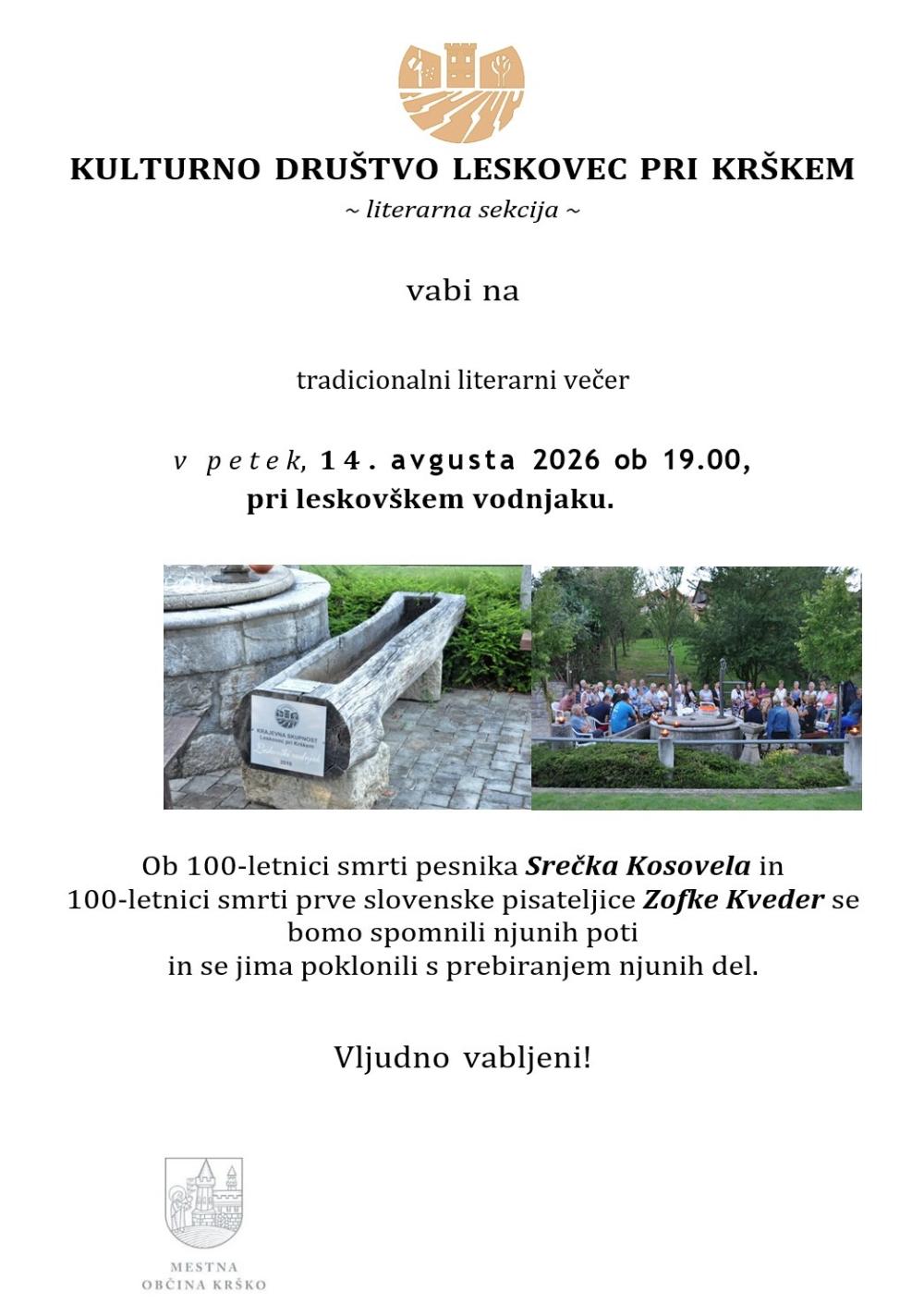 LITERARNI VEČER PRI LESKOVŠKEM VODNJAKU