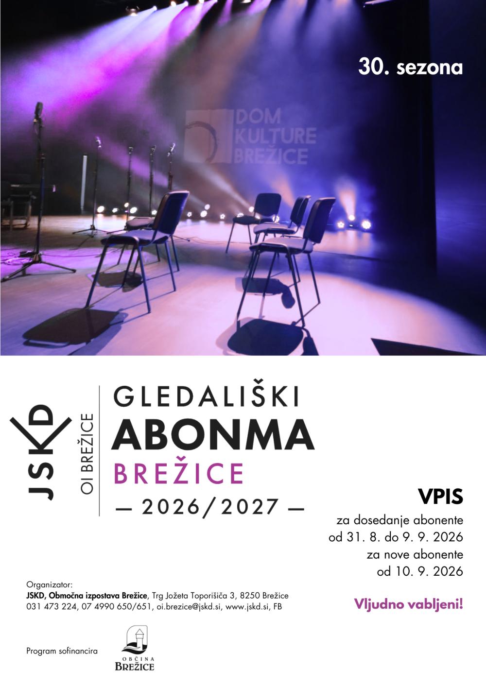 GLEDALIŠKI ABONMA BREŽICE 2026/27 - 30. SEZONA