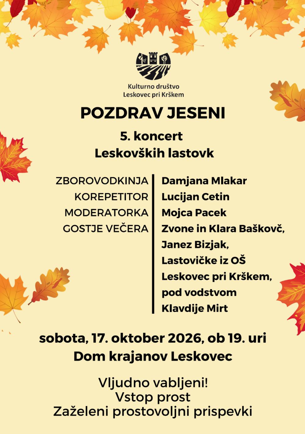 POZDRAV JESENI - KONCERT PEVK LJUDSKIH PESMI LASTOVKE