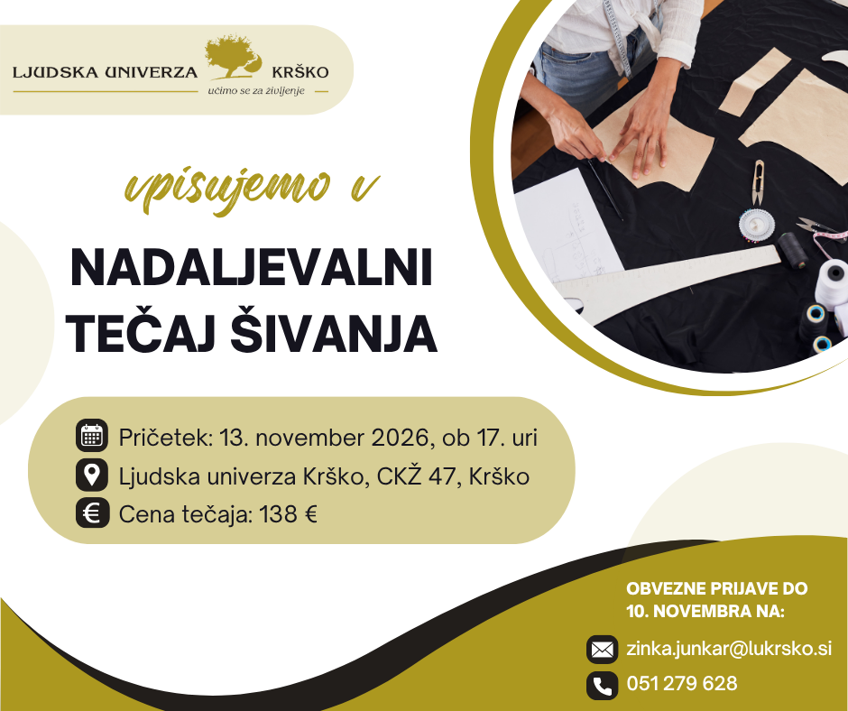 TEČAJ ŠIVANJA, NADALJEVALNI